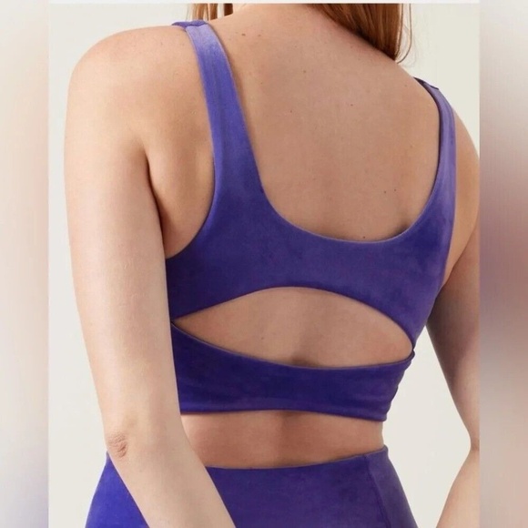 Athleta Plush Velvet Open Back Crop Workout Tank Top size L - Noble Blue - Picture 2 of 10